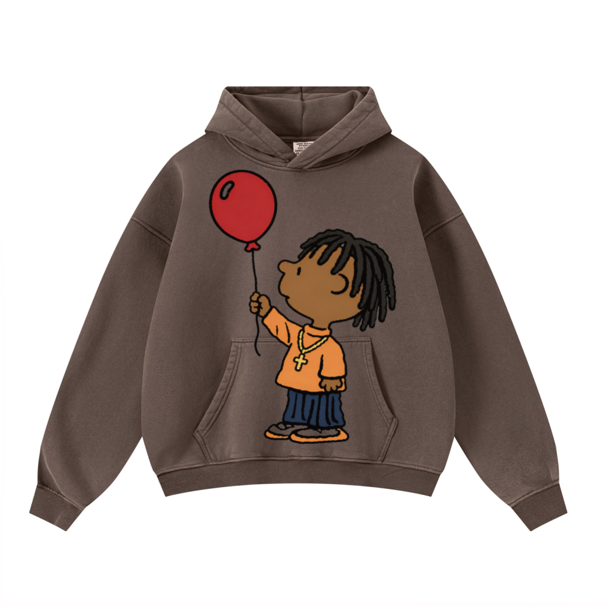 400GSM Unisex Washed Heavyweight Boxy-Fit Hoodie Vintage Dark Brown
