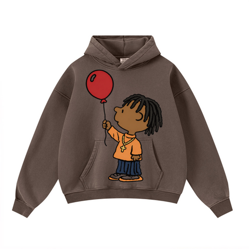 400GSM Unisex Washed Heavyweight Boxy-Fit Hoodie Vintage Dark Brown